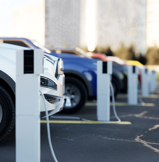 Carros elétricos a carregar em vários carregadores, uma aposta na mobilidade elétrica